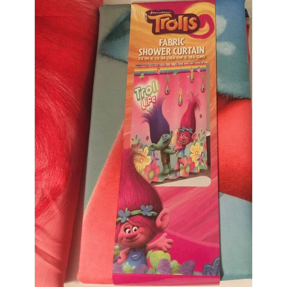 Shower Curtain‎ Trolls Dreamworks Fabric 2Pk New -72inx72in Shower Curtains